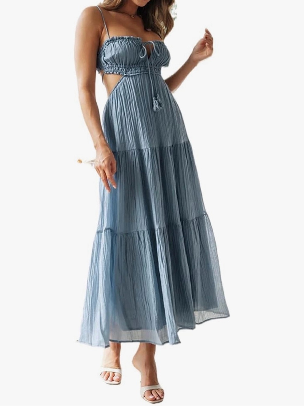 Light Blue Tiered Maxi Dress with Spaghetti Straps
